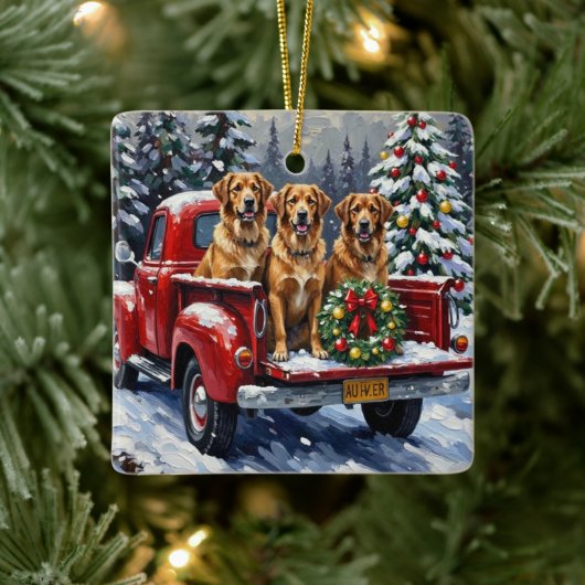 Anatolian Shepherd Dog Christmas Red Truck Holiday セラミックオーナメント (ツリー)