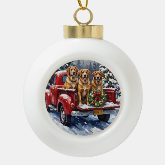 Anatolian Shepherd Dog Christmas Red Truck Holiday セラミックボールオーナメント (正面)