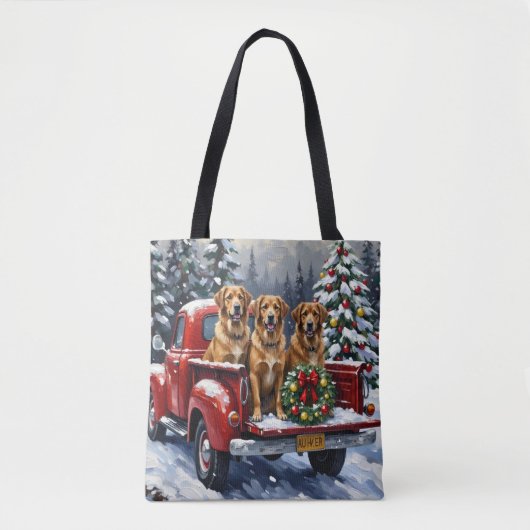 Anatolian Shepherd Dog Christmas Red Truck Holiday トートバッグ (正面)