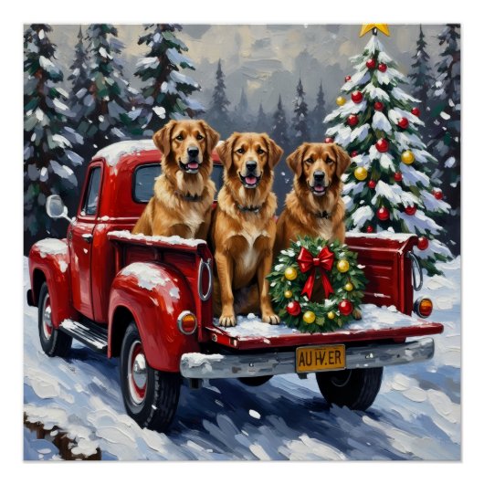 Anatolian Shepherd Dog Christmas Red Truck Holiday ポスター (正面)