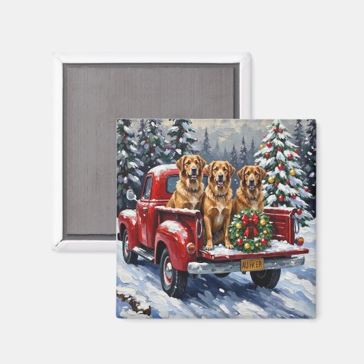 Anatolian Shepherd Dog Christmas Red Truck Holiday マグネット (正面/裏面)