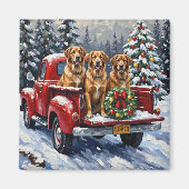 Anatolian Shepherd Dog Christmas Red Truck Holiday マグネット (正面)