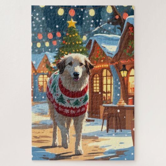 Anatolian Shepherd Dog Christmas Snow Holiday ジグソーパズル (縦)