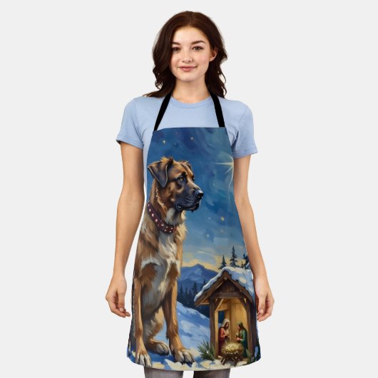 Anatolian Shepherd Dog Guarding Nativity Scene エプロン (着用した状態)