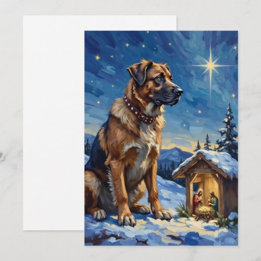 Anatolian Shepherd Dog Guarding Nativity Scene シーズンカード (正面/裏面)