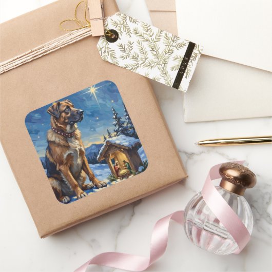 Anatolian Shepherd Dog Guarding Nativity Scene スクエアシール (ギフト)