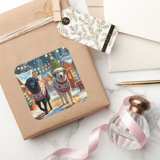 Anatolian Shepherd Dogs Christmas Snow Holiday スクエアシール (ギフト)