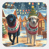 Anatolian Shepherd Dogs Christmas Snow Holiday スクエアシール (正面)