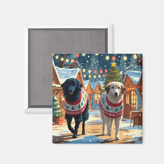 Anatolian Shepherd Dogs Christmas Snow Holiday マグネット (正面/裏面)