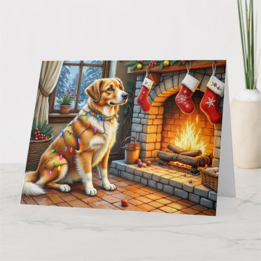 Anatolian Shepherd Fireplace with Christmas Lights カード (正面)