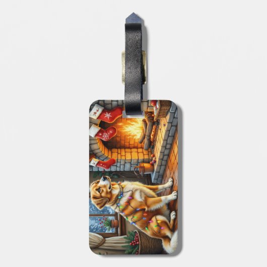 Anatolian Shepherd Fireplace with Christmas Lights ラゲッジタグ (裏面縦)