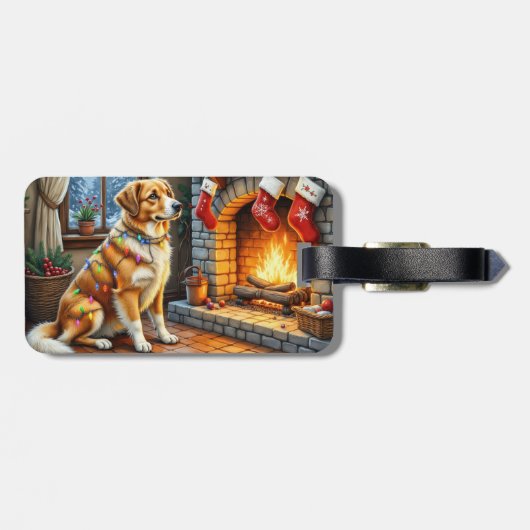 Anatolian Shepherd Fireplace with Christmas Lights ラゲッジタグ (裏面横)