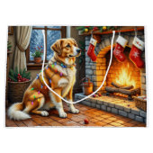 Anatolian Shepherd Fireplace with Christmas Lights ラージペーパーバッグ (正面)