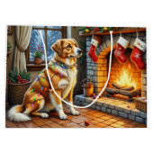 Anatolian Shepherd Fireplace with Christmas Lights ラージペーパーバッグ (裏面)