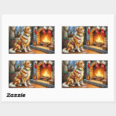 Anatolian Shepherd Fireplace with Christmas Lights 長方形シール (シート)