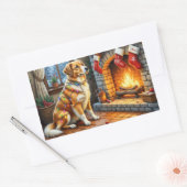 Anatolian Shepherd Fireplace with Christmas Lights 長方形シール (封筒)