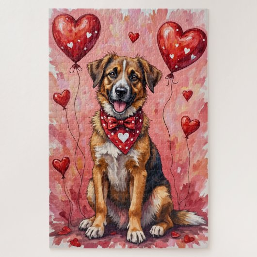 Anatolian Shepherd Valentine Dog Art with Hearts ジグソーパズル (縦)
