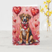 Anatolian Shepherd Valentine’s Day Dog with Hearts カード (黄色い花)