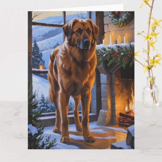 Anatolian Shepherd With Christmas Lights Holiday カード (黄色い花)