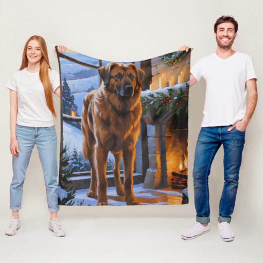 Anatolian Shepherd With Christmas Lights Holiday フリースブランケット (インサイチュ)