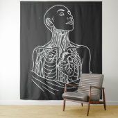 Anatomical Ascension – Haunted Line‑Art Figure タペストリー (インサイチュ)