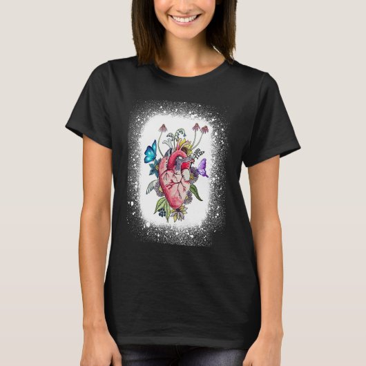 Anatomical Heart and Flowers Bleached Women Men Tシャツ (正面)