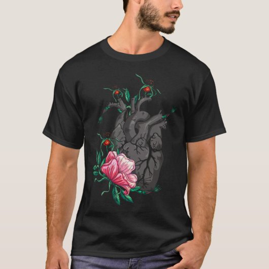Anatomical Heart And Flowers  Men Women Cardiologi Tシャツ (正面)