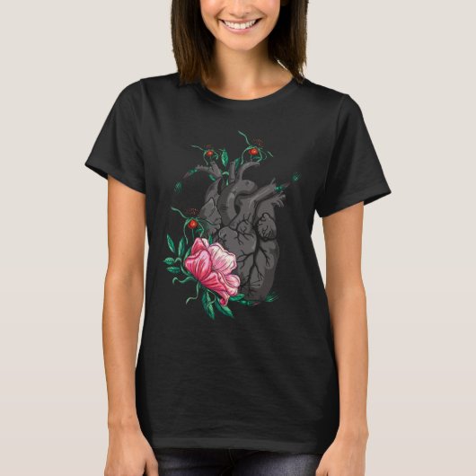 Anatomical Heart And Flowers  Men Women Cardiologi Tシャツ (正面)