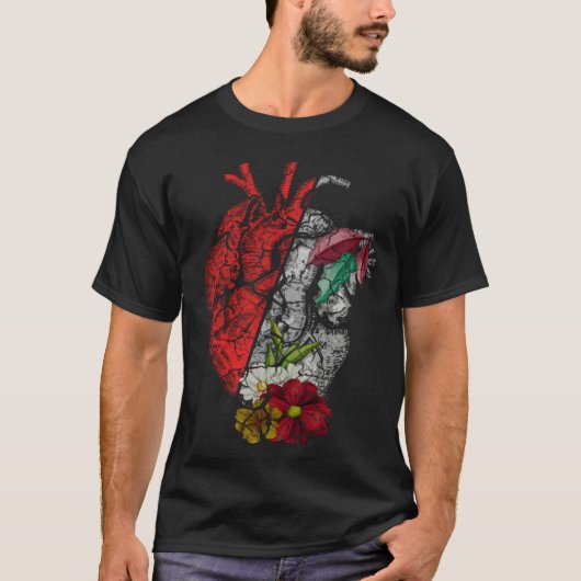 Anatomical Heart And Flowers  Men Women Cardiologi Tシャツ (正面)