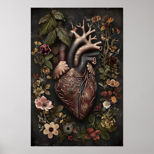 Anatomical Heart And Flowers Print, Dark Academia ポスター (正面)