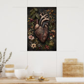 Anatomical Heart And Flowers Print, Dark Academia ポスター (キッチン)