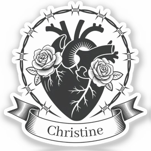 Anatomical Heart Tattoo: Black and White Design  シール (正面)
