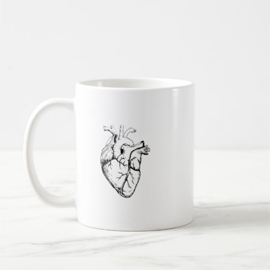 Anatomical Heart Vintage Line Art コーヒーマグカップ (左)