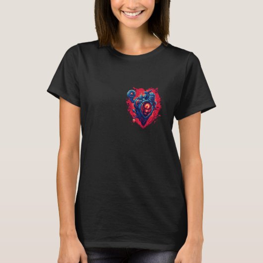 Anatomical Mechanical Heart with Laser Gun Cyberpu Tシャツ (正面)