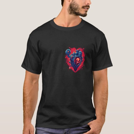 Anatomical Mechanical Heart with Laser Gun Cyberpu Tシャツ (正面)