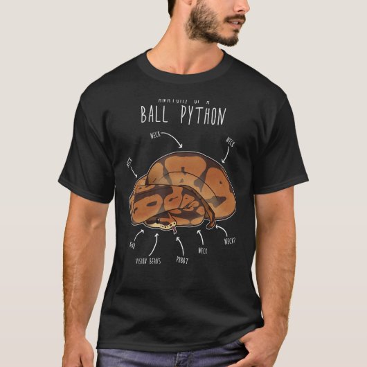 Anatomy of a Ball Python, おもしろい Pet Reptile Snake Tシャツ (正面)