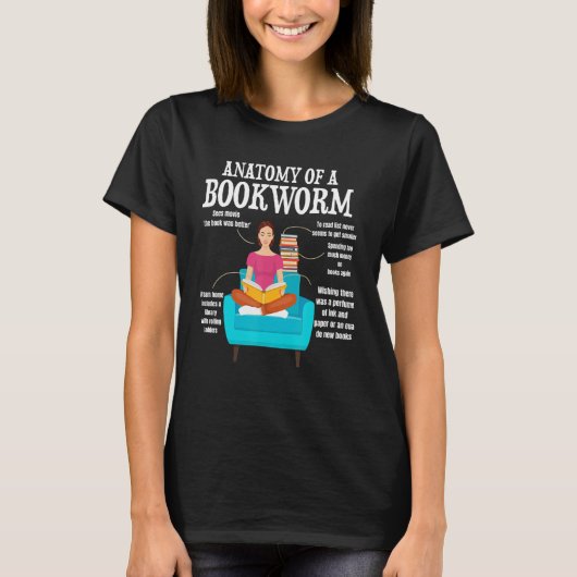 anatomy of a bookworm book reading saying tシャツ (正面)