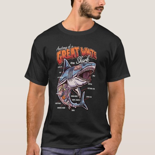 Anatomy of a White Shark Fish Shark Educational Tシャツ (正面)