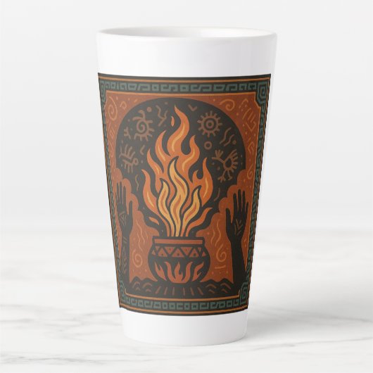 🔥 “Ancestral Flame” – Sacred Fire Mug カフェラテマグ (正面)