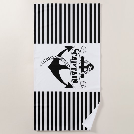 Anchor大尉の航行ボートのストライプの夏 ビーチタオル (正面)