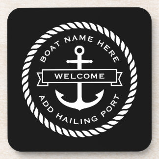 Anchor and rope boat name hailing port welcome コースター