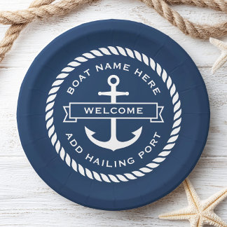 Anchor and rope boat name hailing port welcome ペーパープレート