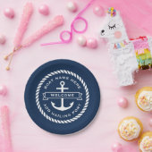 Anchor and rope boat name hailing port welcome ペーパープレート (パーティー)