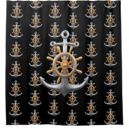 Anchor and Ship's Wheel Shower Curtain シャワーカーテン