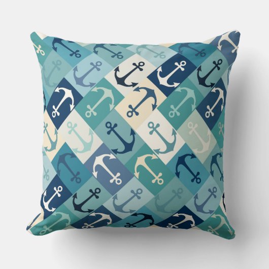 anchor herringbone blue クッション (正面)