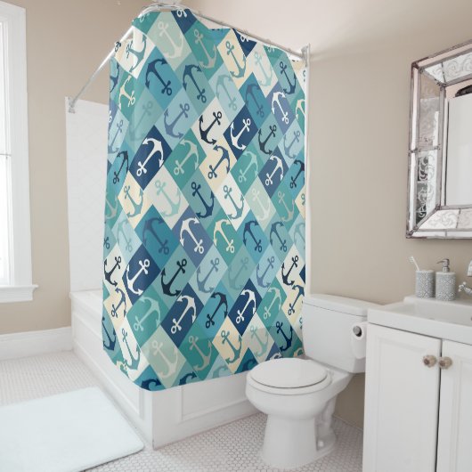anchor herringbone blue シャワーカーテン (インサイチュ)
