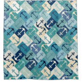 anchor herringbone blue シャワーカーテン (正面)