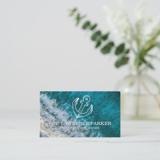 Anchor Logo | Ocean Waves | Boating 名刺 (スタンド正面)