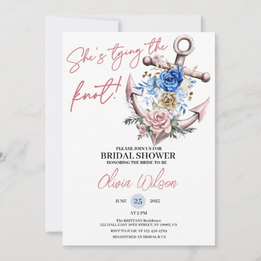 Anchor Tying the Knot Nautical Bridal Shower  招待状 (正面)