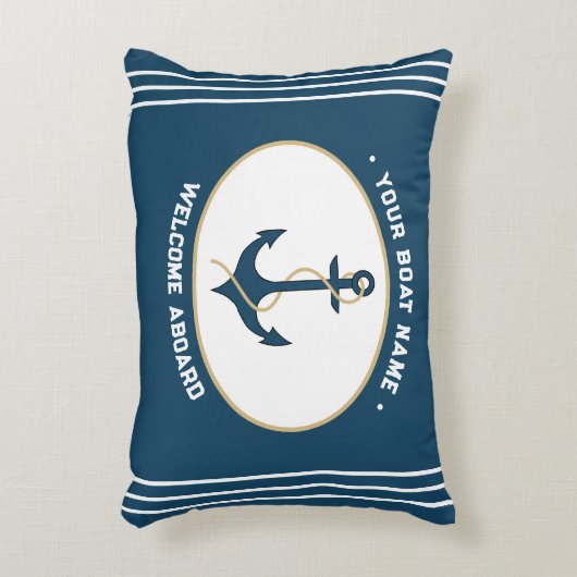 Anchor Welcome Aboard Custom Pillow アクセントクッション (正面(垂直))